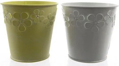 Produktbild von Zinktopf Übertopf Blumentopf Pflanztopf Gartentopf hellgrün weiß 2er Set H 11 cm