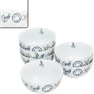 Produktbild von Neptun 6x Müslischale 400ml 6 Personen maritimes Geschirr Dessert-Schüssel Anker