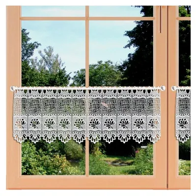 Produktbild von Landhaus-Gardine Sandra mit hochwertiger Stickerei aus klassischer Plauener Spitze in 3 Höhen