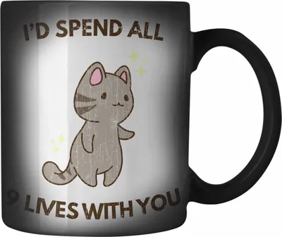 Produktbild von Trendation - Valentinstag Farbwechsel Zauber-Tasse Geschenk für Ihn Sie Lustig Katzenliebhaber Geschenkidee Becher Freund Freundin Liebe Paare (Schwarz)