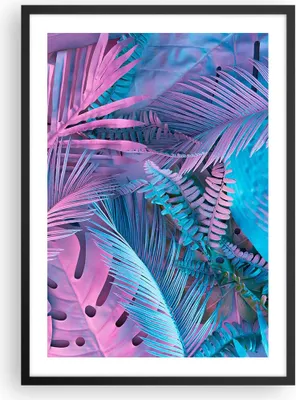 Produktbild von Gerahmtes Poster - Schwarzer Rahmen - Blätter Rosa Blau - 50x70 cm - Wand Bild - Wanddeko - Wandbilder - Kunstposter - Wandposter - Bilderrahmen - Bilder - Kunstdruck - P2BPA50x70-4401