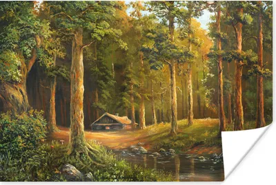 Produktbild von MuchoWow® Poster Eine Illustration einer Hütte in einem Wald 30x20 cm - Plakate - Print