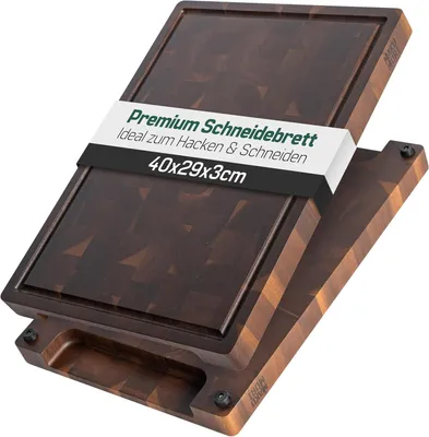 Produktbild von Schneidebrett 40x29x3 cm, Akazienholz, mit Griffen und Saftrille für Küche