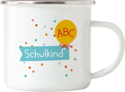 Produktbild von Schulkind Emaille Tasse Einschulungsgeschenk Luftballon Grundschule 1. Klasse