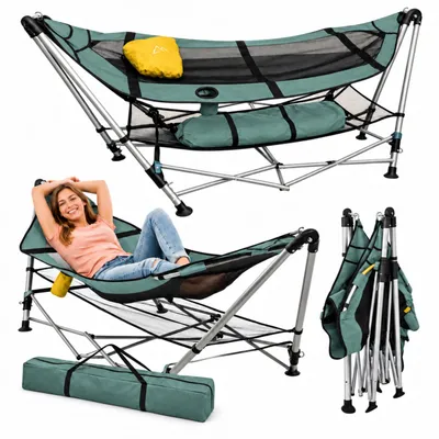 Produktbild von Camping Hängesessel mit Gestell Faltbar Garten Hängestuhl bis 135 kg Tragetasche Outdoor