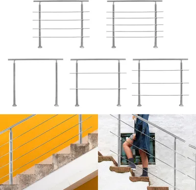 Produktbild von Bettizia 160 cm Edelstahl Handlauf Geländer Treppengeländer mit 2 Querstreben für Treppen Brüstung Ø 42mm Balkongeländer Aufmontage