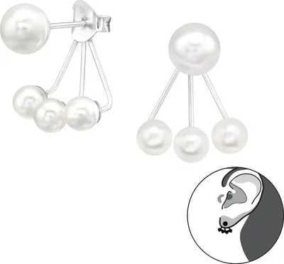 Produktbild von Ohrstecker 925 Sterling Silber Ear Jacket mit synthetischen Perlen