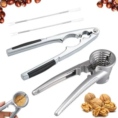 Produktbild von Walnuss-Tang, 2 Stücke Edelstahl-Nusskraker Walnuss + 2 Stücke Edelstahl-Gabeln, Walnuss-Tang, Edelstahl-Nusskraker, Nuss-Nusskraker, multifunktioneller Walnuss-Öffner für Pecannüsse