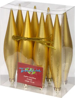 Produktbild von TrendLine Weihnachtskugeln Zapfen bruchfest, langlebig 15 cm gold 8 Stück