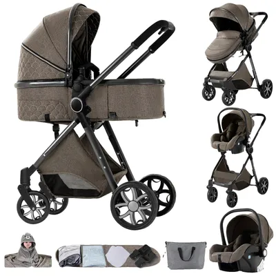 Productafbeelding van Babywagen, 4-in-1, multifunctioneel ontwerp, robuust frame van magnesiumlegering, CHOCOLADE