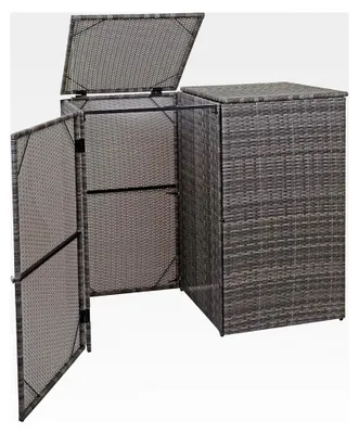 Produktbild von Mülltonnenverkleidung für 2 Mülltonnen, Mülltonnenbox aus Poly-Rattan für 2x120l - grau