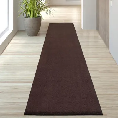 Produktbild von Hochflor Teppich Weich leicht zu pflegen robust Wohnzimmer Schlafzimmer in Braun Größe - 80 x 300 cm