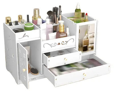 Productafbeelding van Opbergdoos voor cosmetica, grote capaciteit, stijlvolle organizer, WIT, 45 x 19 x 27 cm