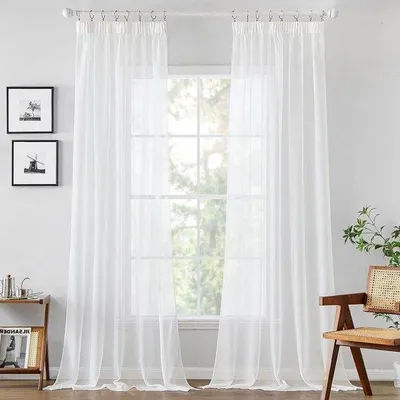 Obrázok produktu pre Priehľadné záclony z voálu so slučkami – priehľadné – vhodné do spálne a obývačky – moderné a elegantné – 2 ks, biele – 140 x 200 cm