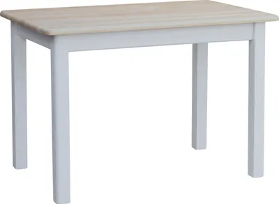 A white and wood rectangular table.
