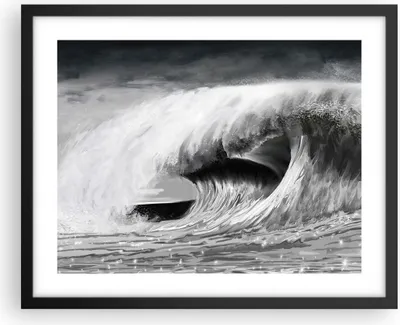 Produktbild von Gerahmtes Poster - Schwarzer Rahmen - Welle Zeichnung Schwarzweiß - 50x40 cm - Wand Bild - Wanddeko - Wandbilder - Wandposter - Bilderrahmen - Bilder - Kunstdruck - Wandbild - P2BAA50x40-4264