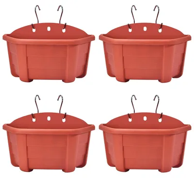 Image de Lot de 4 pots suspendus de couleur brique, pour intérieur et extérieur