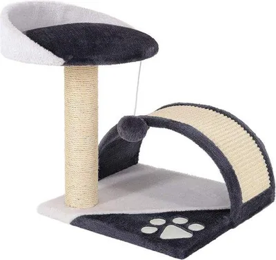 Produktbild von Katennest mit weichem Kissen und Krabbengriff - 43 cm hoch - bequeme Liegefläche - weiches Kissen - stabil mit Stahldraht - grau/weiß - für kleine und große Katzen