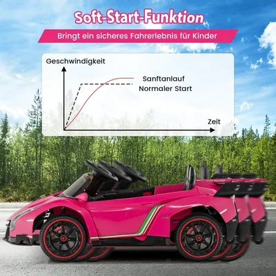 Immagine prodotto di Auto elettrica Lamborghini per bambini con telecomando, fari a LED, clacson e musica, auto per bambini rosa