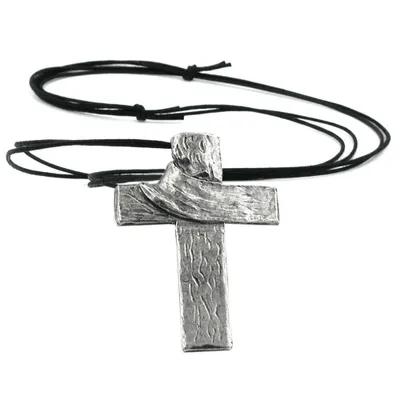 Produktbild von Kette 77x53mm Zinn-Anhänger Kreuz mit Tuch 110cm silber 77x53mm