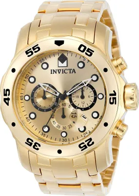 Zdjęcie produktu dla Invicta Pro Diver - SCUBA 0074 Zegarek Męski - Mechanizm Kwarcowy - Stal Nierdzewna z Złotą Tarcza - 48 mm
