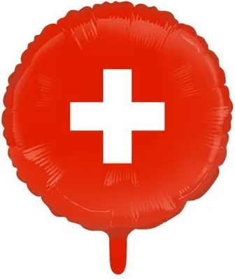 Produktbild von Folienballon mit Schweizer Flaggenmotiv, 46 cm Durchmesser, für Helium oder Luft