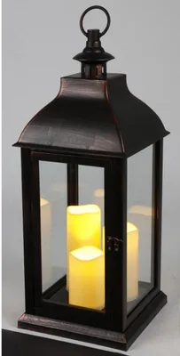 Produktbild von LED-Laterne inkl. 3 Kerzen 24x59x24cm batteriebetrieben Timerfunktion schwarz / weiß