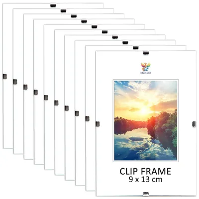 Produktbild von MG Design Cliprahmen Set 3 Stück in 9 x 13 cm - Rahmenlose Bilderrahmen mit Acrylglas & HDF-Rückwand für Fotos, Poster & Puzzle, vertikal & horizontal