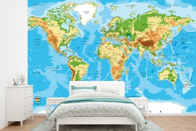 Produktbild von Kinderzimmer-Weltkarte-Bildtapete - Breit 525 cm x Höhe 350 cm - Farben - Jungen - Mädchen - Atlas - Dekoration