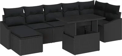 Image de vidaXL Ensemble de canapé de jardin avec coussin avec mémoire 8 pcs noir