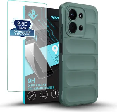 Produktbild von Handy Hülle für Xiaomi Redmi 15C mit 9H Displayglas Displayschutz Plus Grip Case Cover Schutzhülle Softgrip Farbe: Grün