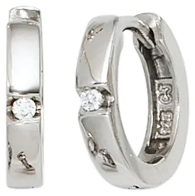 Produktbild von Ohrringe Ohrschmuck Creolen 12,2mm 925 Silber rhodiniert Zirkonia weiß