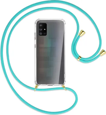Produktbild von Handykette Backcover-Schutzhülle mit Band (Metall goldfarben) für Samsung Galaxy A71 5G - türkis