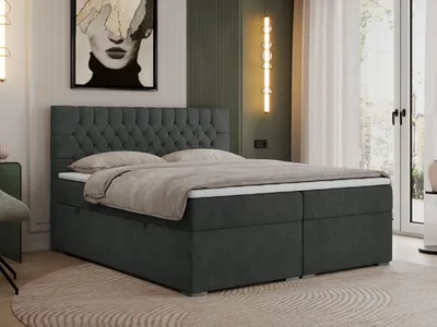 Produktbild von Boxspringbett 180x200 mit Matratze und Topper, Boxspringbett 180x200 mit Bettkasten und Kopfteil - PERA - 180x200 - Dunkelgrau - Struktur - H4