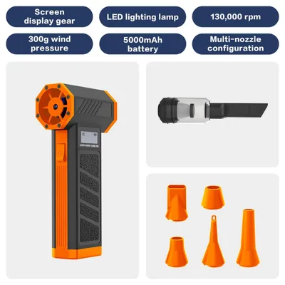 Produktbild von INF Handliches tragbares Mini-Druckluft-Gebläse - Kabelloses Gebläse mit 5200mAh Akku, 130000RPM Mehrfach-Geschwindigkeiten für Computer, Auto und Zuhause Orange