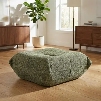 Image de Pouf en chenille, pouf rembourré moelleux recouvert de chenille, idéal comme repose-pieds pour canapés, vert