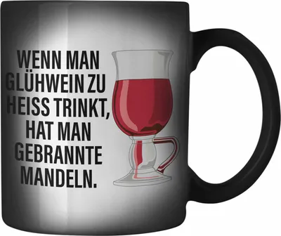 Produktbild von Trendation - Glühwein Farbwechsel Zauber-Tasse Lustig Spruch Glühweinbecher mit Henkel Doppelwandig GlühweinFarbwechsel Zauber-Tassen Gläser Weihnachtsmarkt Becher Farbwechsel Zauber-Tassen Geschenk - Gebrannte Mandeln (Schwarz)