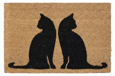 Produktbild von Relaxdays Fußmatte Kokos, 40 x 60 cm, Türmatte mit Katzenmotiv, innen & außen, rutschfester Fußabtreter, natur/schwarz