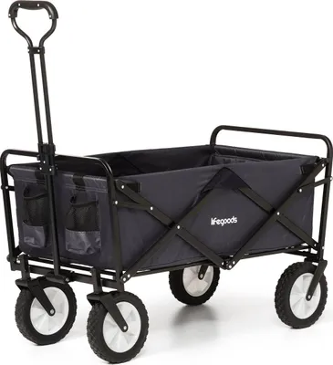 Produktbild von LifeGoods Bollerwagen - Faltbar - Drehbare Räder - 94L - 2 Positionen - 70KG Tragkraft - Schwarz
