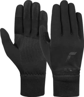 A pair of black gloves on a white background.