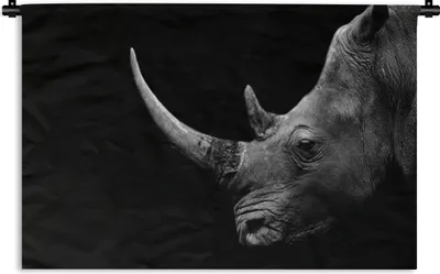 Produktbild von MuchoWow® Wandteppich Wandbehang Nashorn - Tiere - Schwarz - Weiß - Porträt 150x100 cm Tapisserie Dekoration Wandtuch - Waschbar - Tapisserien - Wand-Decke