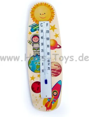 Zdjęcie produktu dla Termometr dekoracyjny z drewna Kosmos szer. x dł. x wys. 80 x 15 x 255 mm NOWY