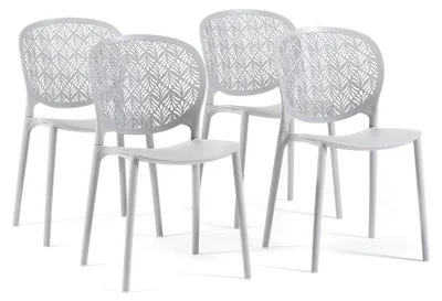 Produktbild von Set mit 4 stapelbaren Stühlen für Innen und Außen aus glasfaserverstärktem Polypropylen, durchbrochene Rückenlehne, für Garten, Terrasse, Bar, Restaurant - Lulù Hellgrau