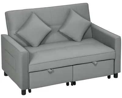 Produktbild von HOMCOM Schlafsofa, 2-Sitzer Sofa mit Schlaffunktion, Kissen, Samtoptik, Grau