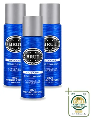 Imagen del producto de 3 aerosoles desodorantes Brut Oceans, 200 ml cada uno, pack de 3 unidades