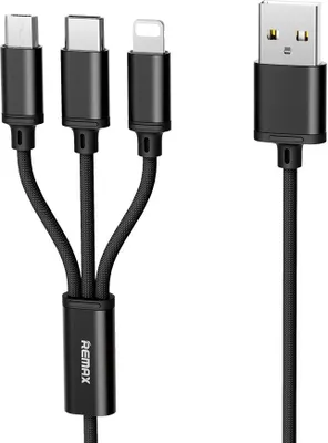 Immagine prodotto di Remax 3in1 cavo di ricarica in nylon 2.8A Micro USB TYP-C connettore Fast Charge cavo di ricarica veloce compatibile con smartphone tablet nero
