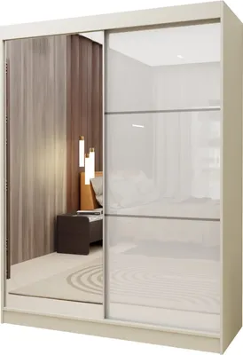 Produktbild von Masseno Schiebetürenschrank VITALE 150 cm Kleiderschrank Schlafzimmer Schrank 2-türig mit Spiegel und Lacobel Kaschmir