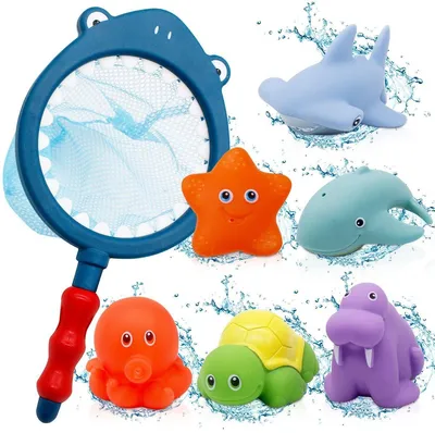 Produktbild von Badespielzeug Baby – 7-teilig, Farbwechsel, Spritzspielzeug mit Fangnetz