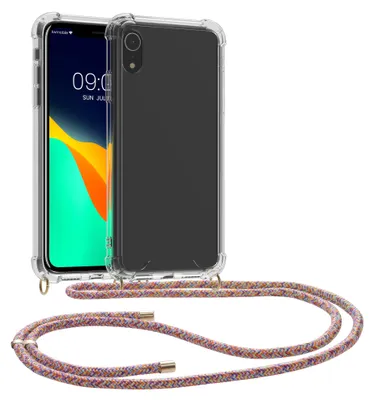 Produktbild von kwmobile Necklace Case kompatibel mit Apple iPhone XR Hülle - Silikon Cover mit Handykette - Band Handyhülle Pink Transparent Violett Gelb