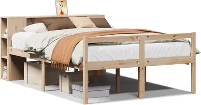 Produktbild von vidaXL Massivholzbett mit Regal ohne Matratze 135x190 cm Kiefernholz